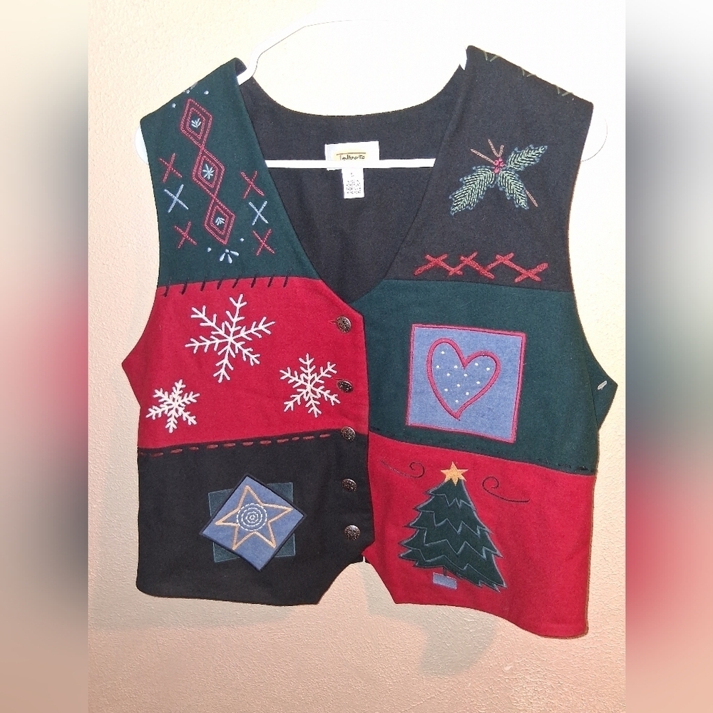 Vintage Talbots Wool Blend Christmas Button Up Vest 90's Phoebe Friends L